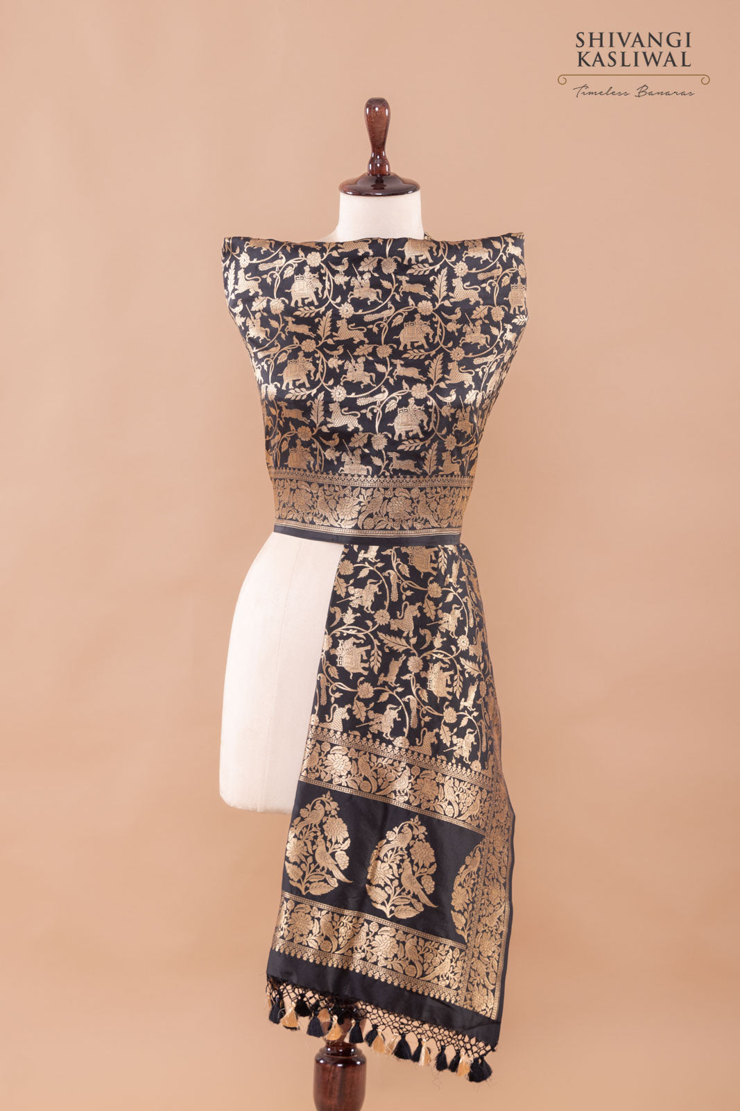 Black Handwoven Banarasi Silk Dupatta