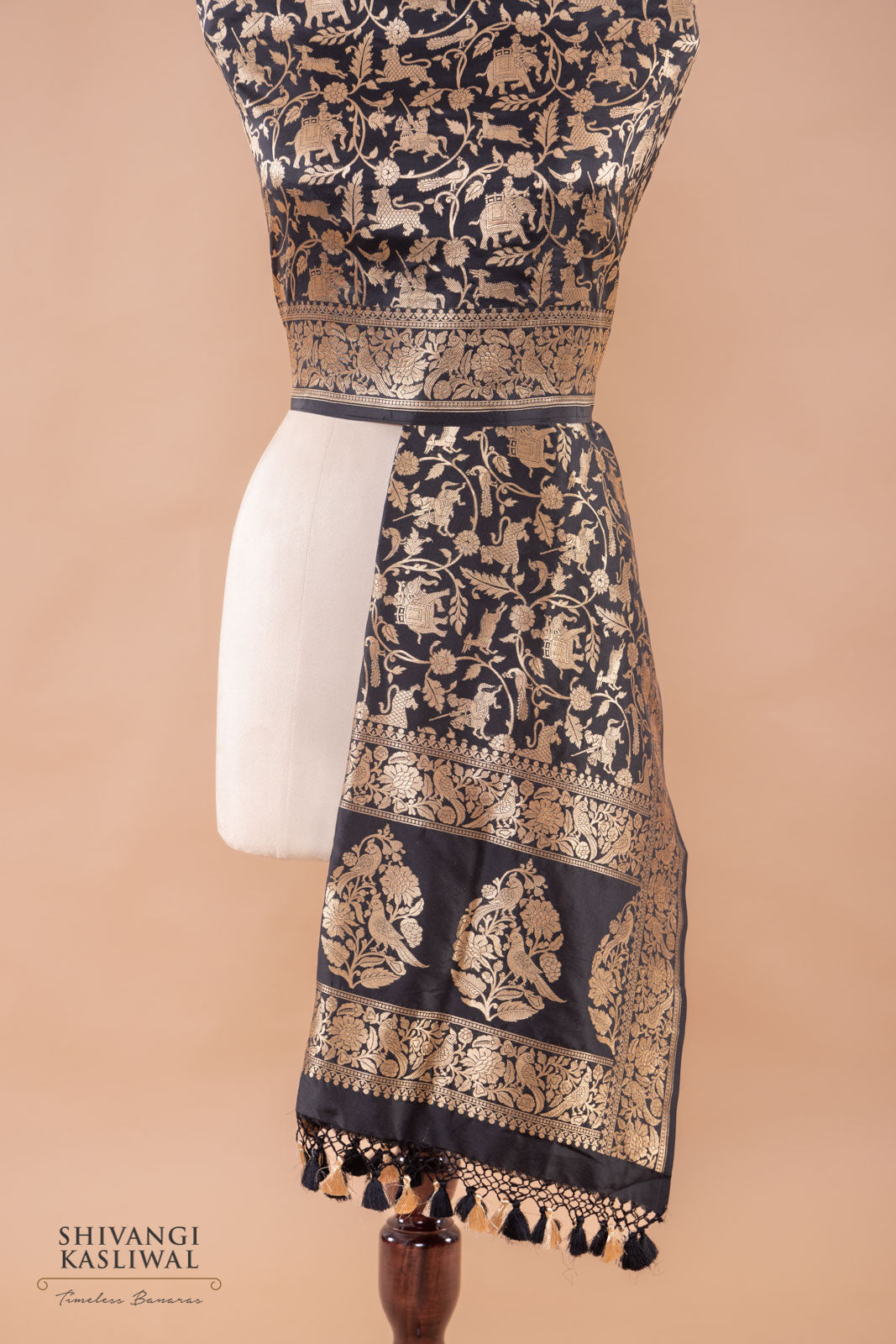 Black Handwoven Banarasi Silk Dupatta