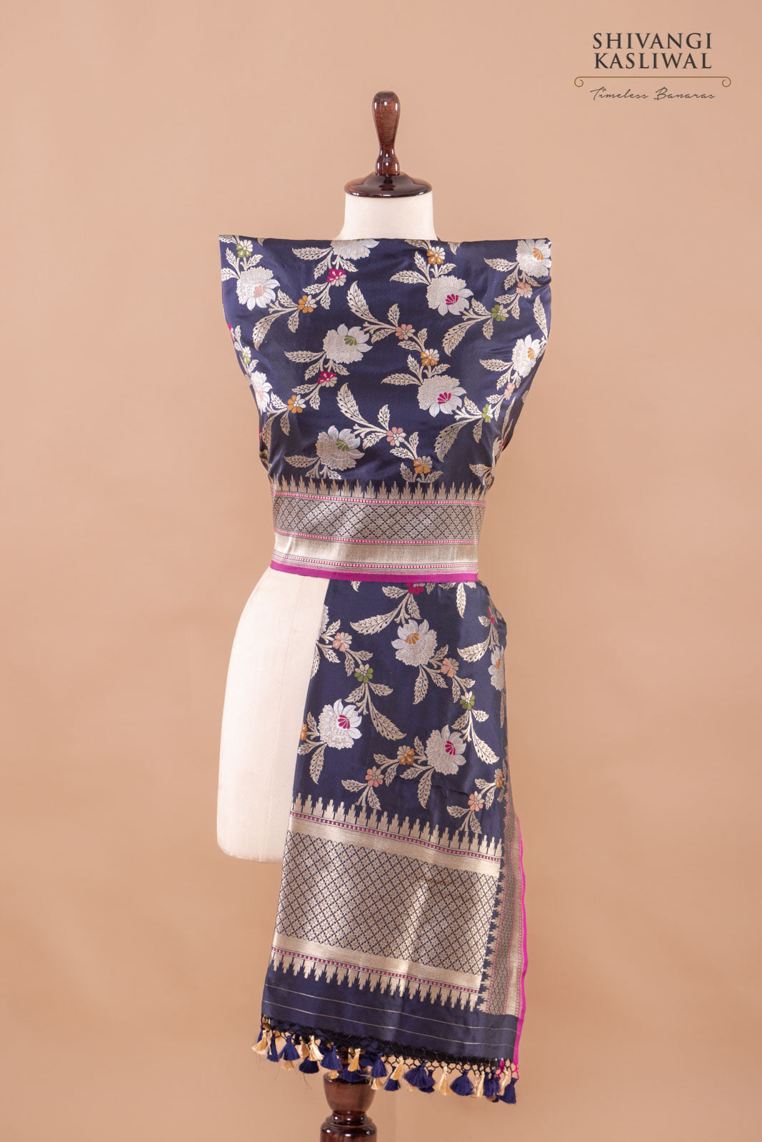Midnight Blue Handwoven Banarasi Silk Dupatta