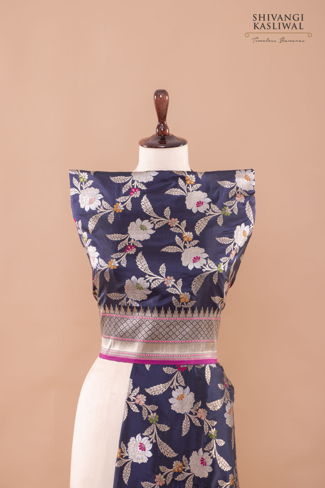 Midnight Blue Handwoven Banarasi Silk Dupatta