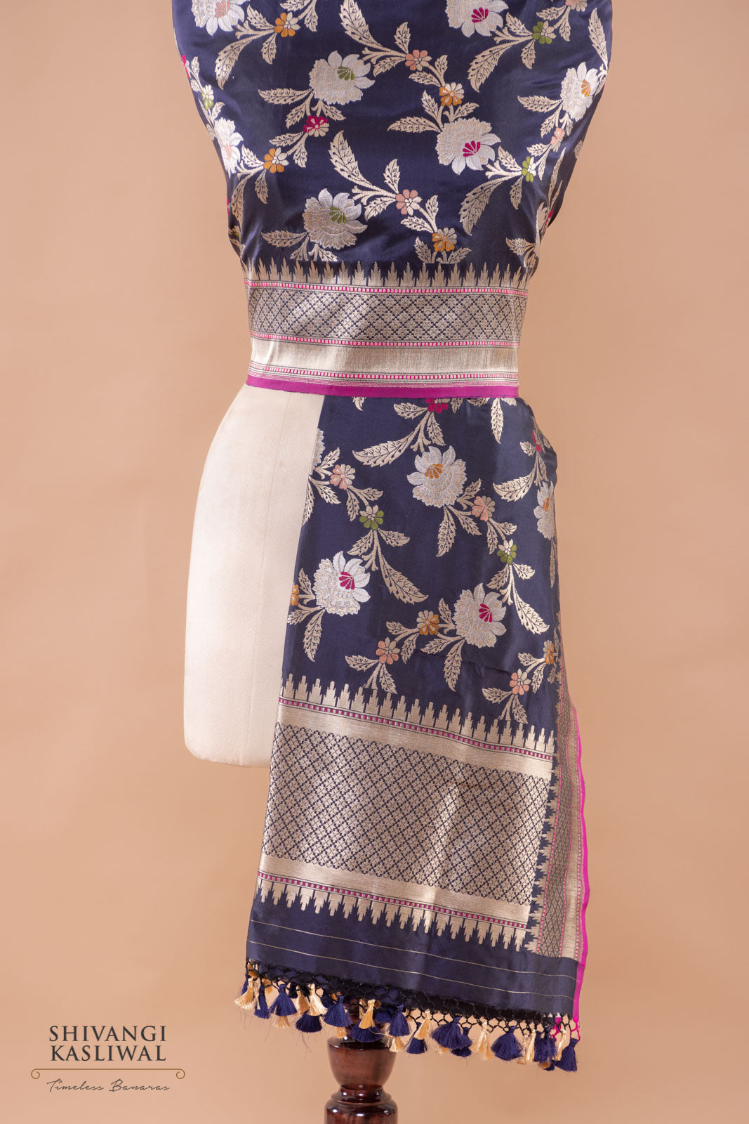 Midnight Blue Handwoven Banarasi Silk Dupatta