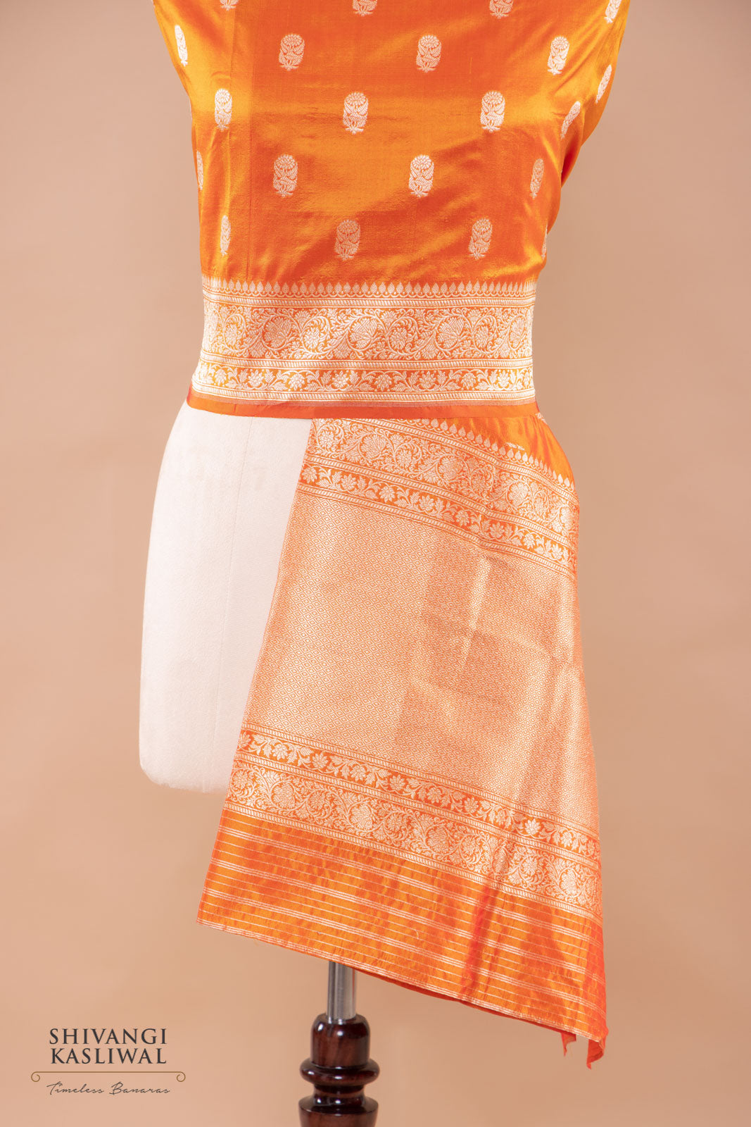 Orange Handwoven Banarasi Silk Dupatta
