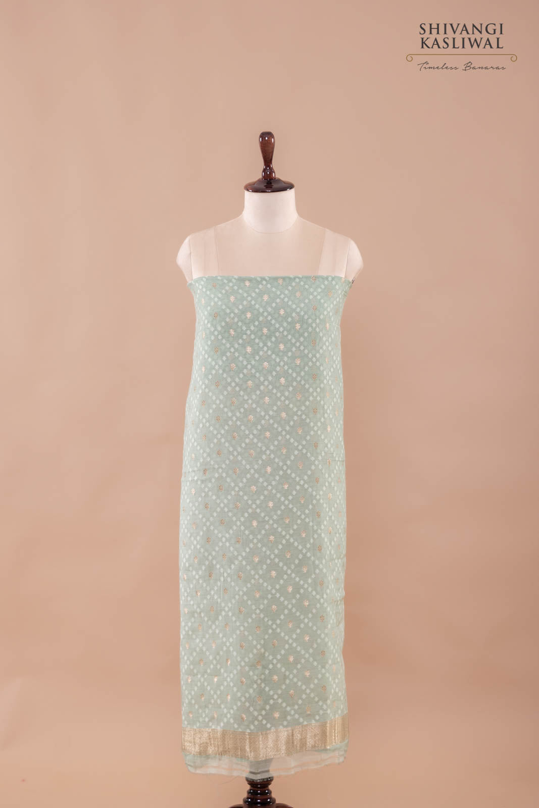 Mint Blue Handwoven Banarasi Chanderi Suit Piece