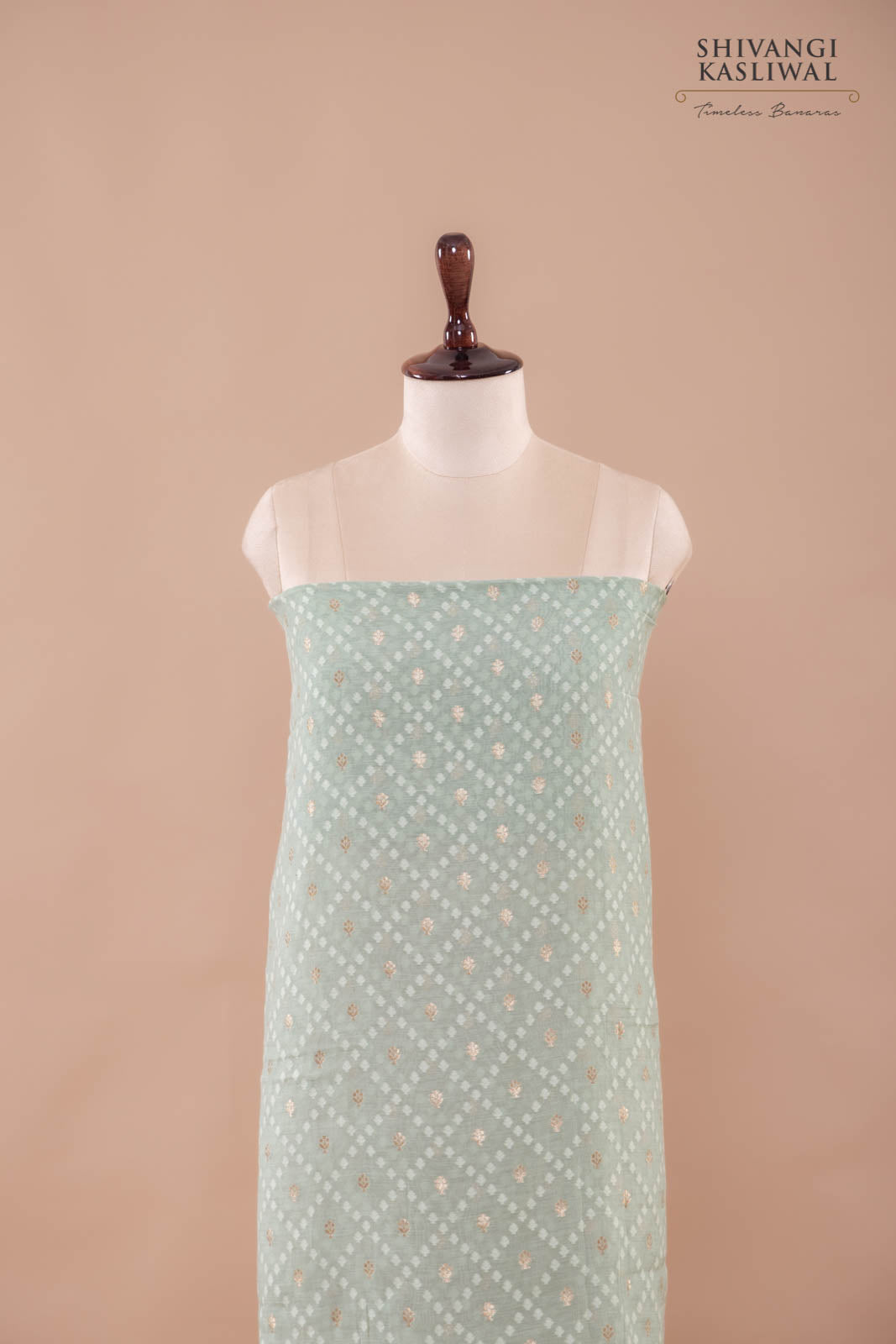 Mint Blue Handwoven Banarasi Chanderi Suit Piece