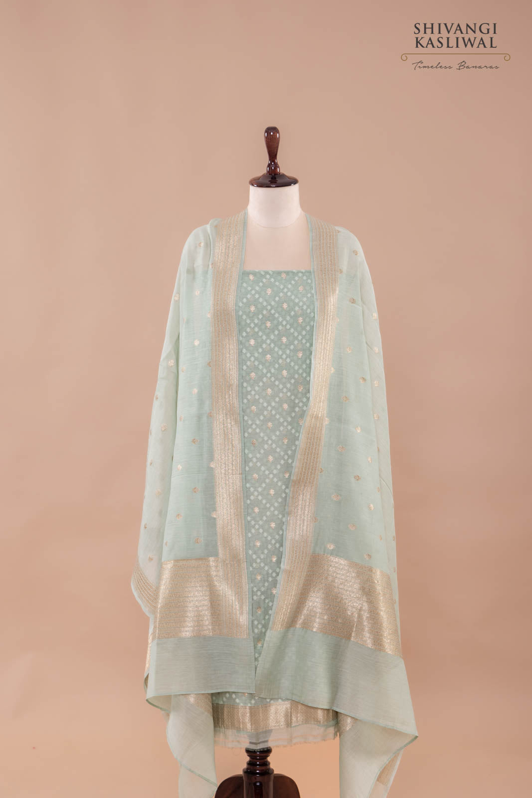 Mint Blue Handwoven Banarasi Chanderi Suit Piece