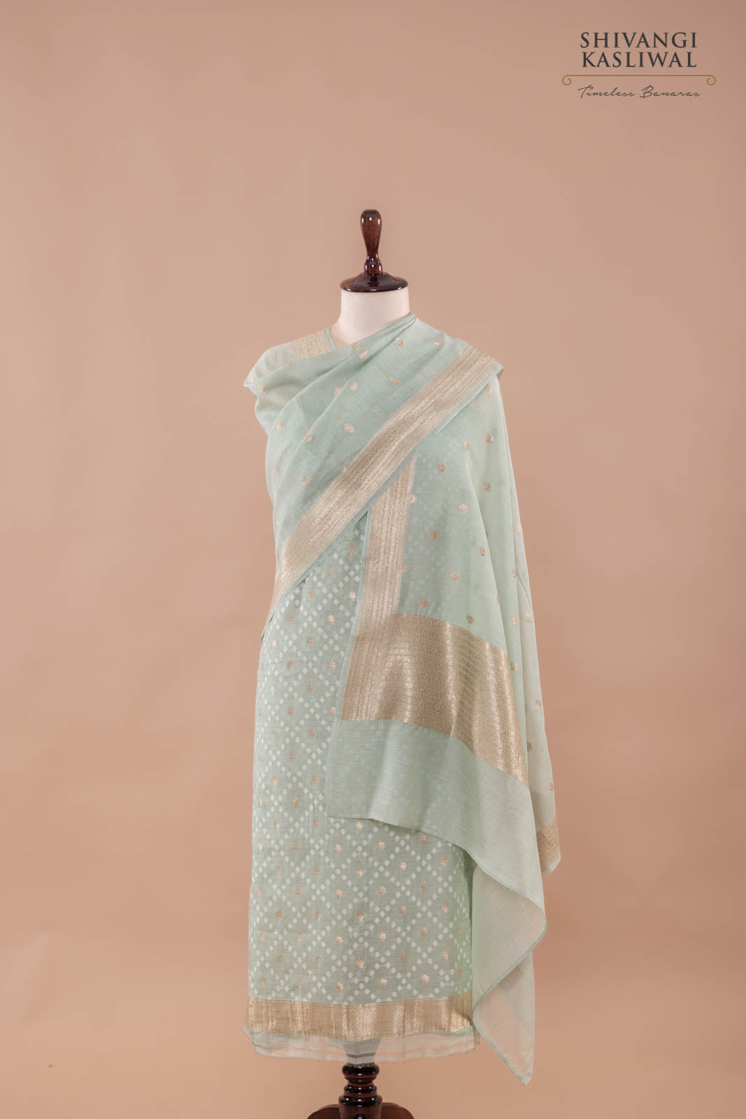 Mint Blue Handwoven Banarasi Chanderi Suit Piece
