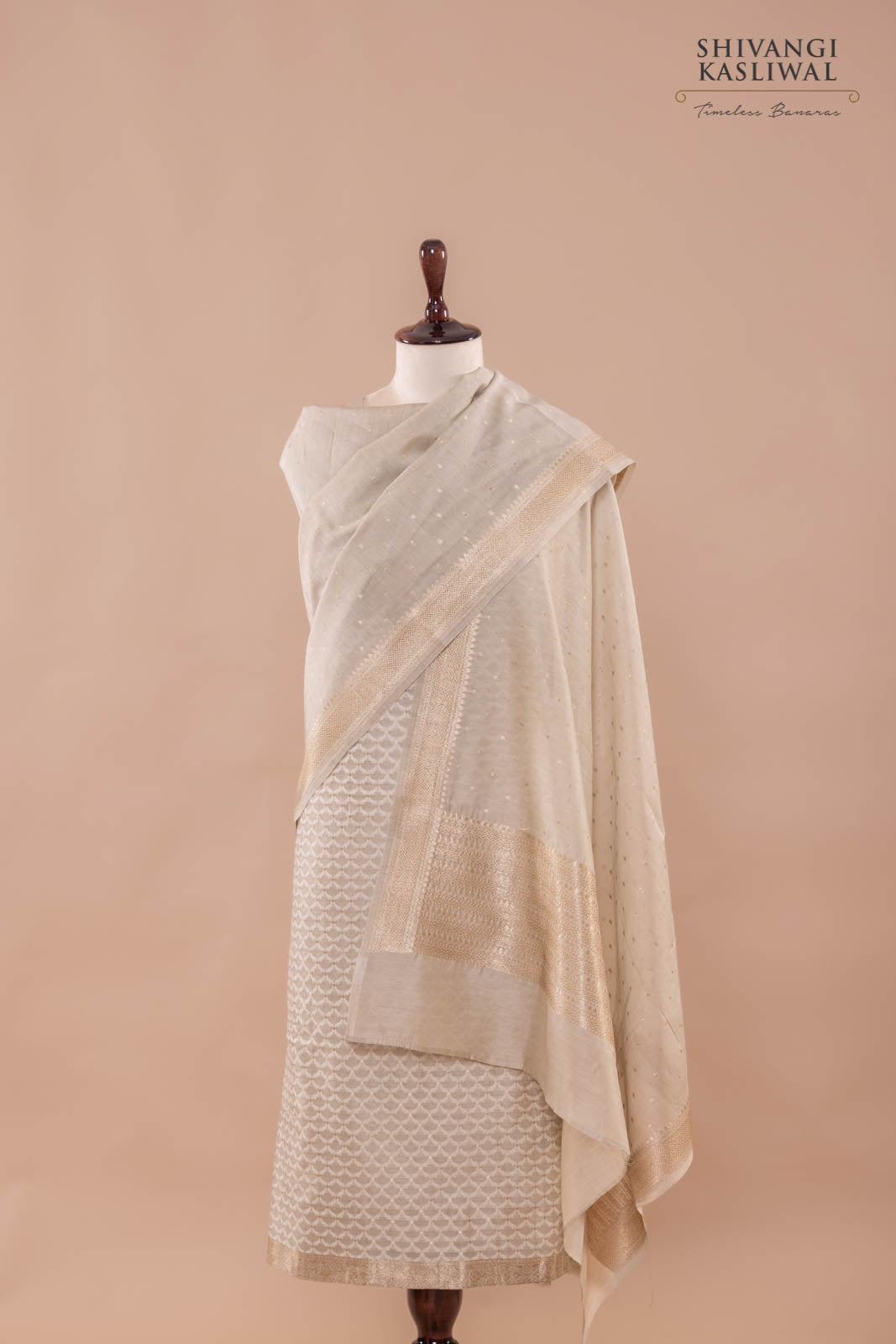 Grey Handwoven Banarasi Chanderi Suit Piece