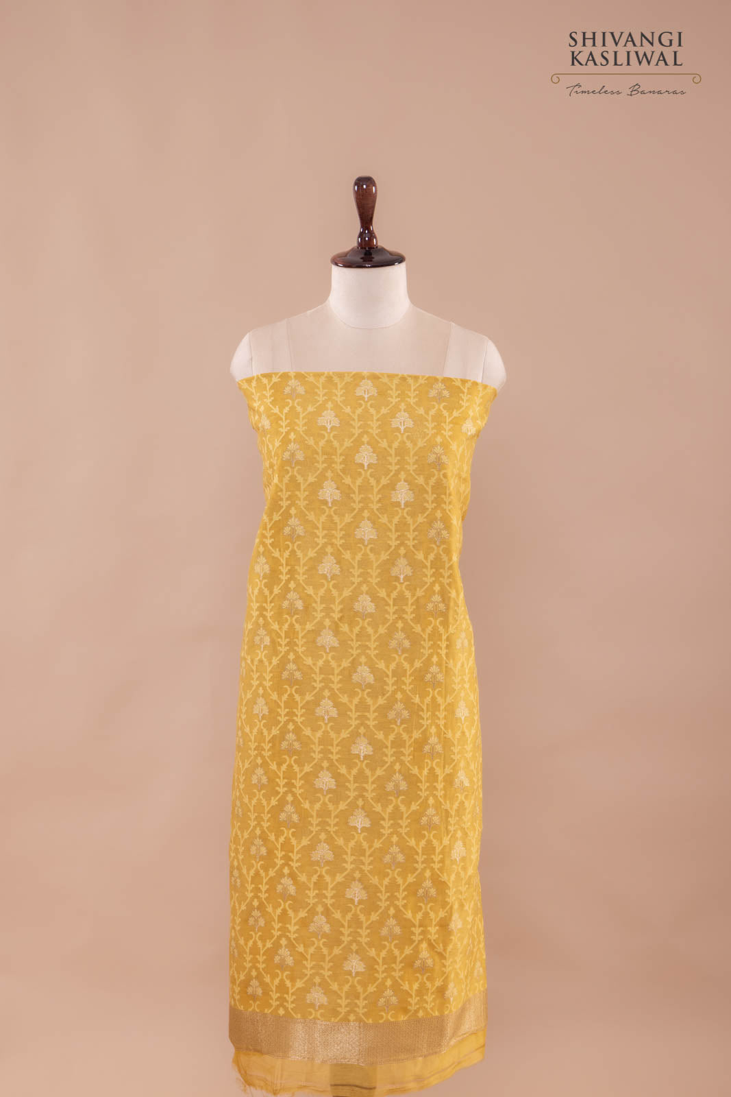 Mustard Yellow Handwoven Banarasi Chanderi Suit Piece