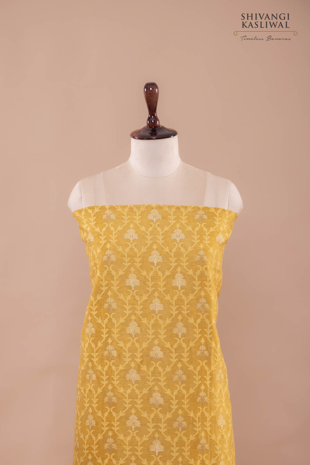 Mustard Yellow Handwoven Banarasi Chanderi Suit Piece