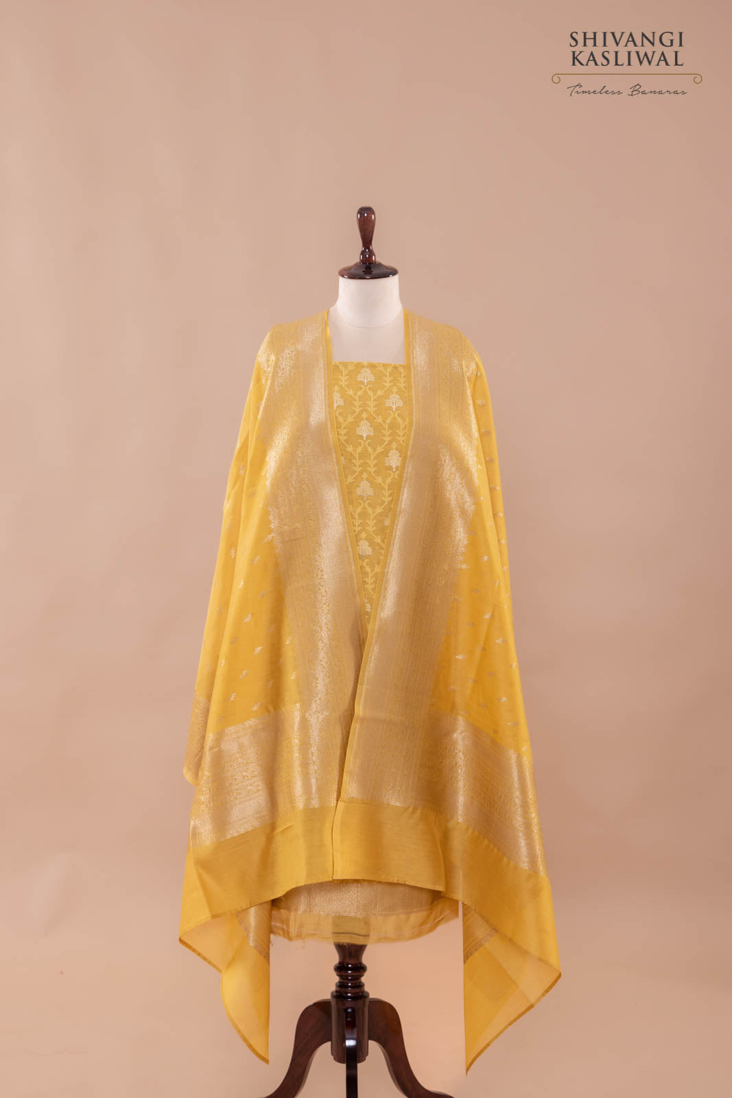 Mustard Yellow Handwoven Banarasi Chanderi Suit Piece