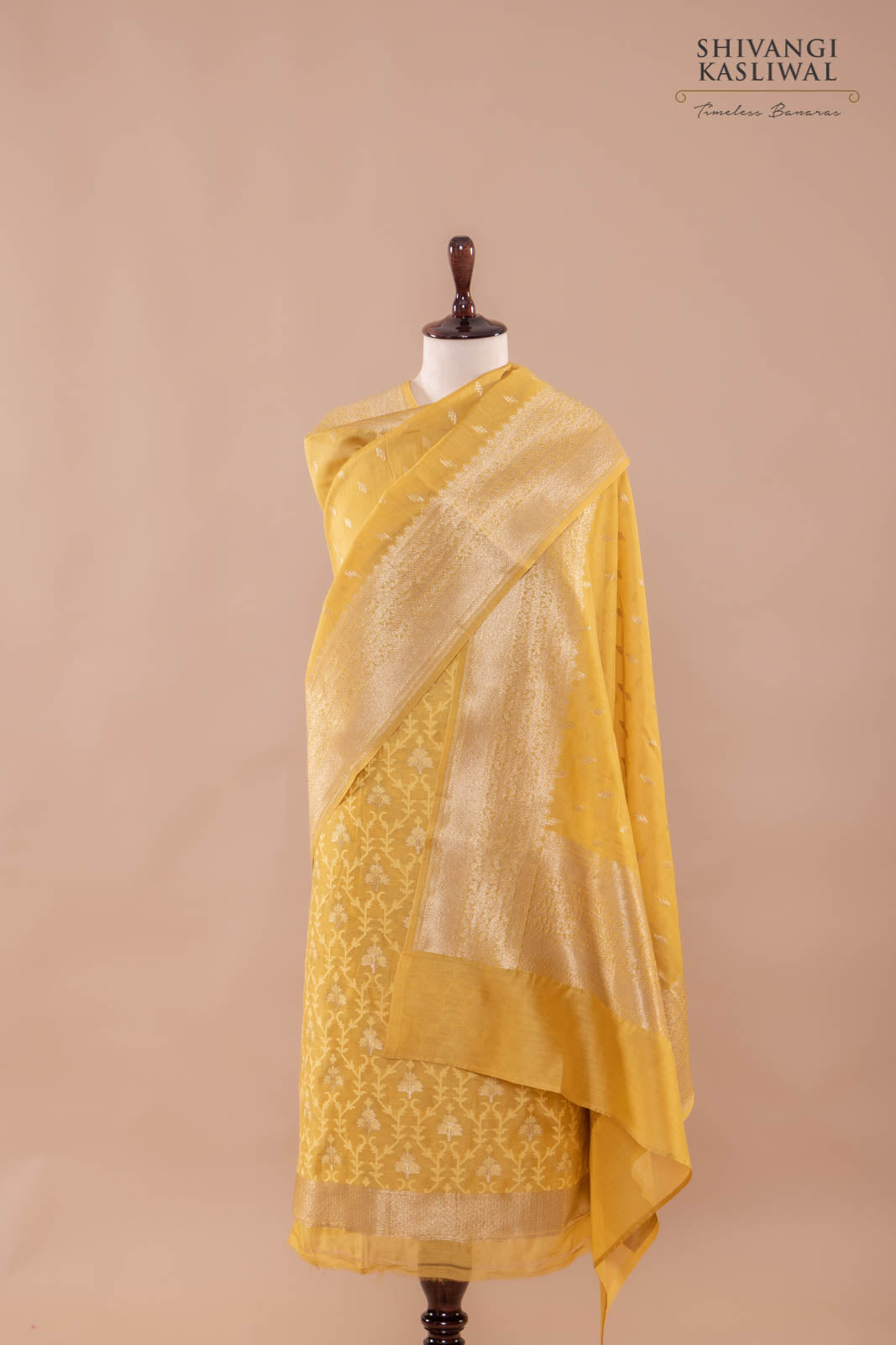 Mustard Yellow Handwoven Banarasi Chanderi Suit Piece