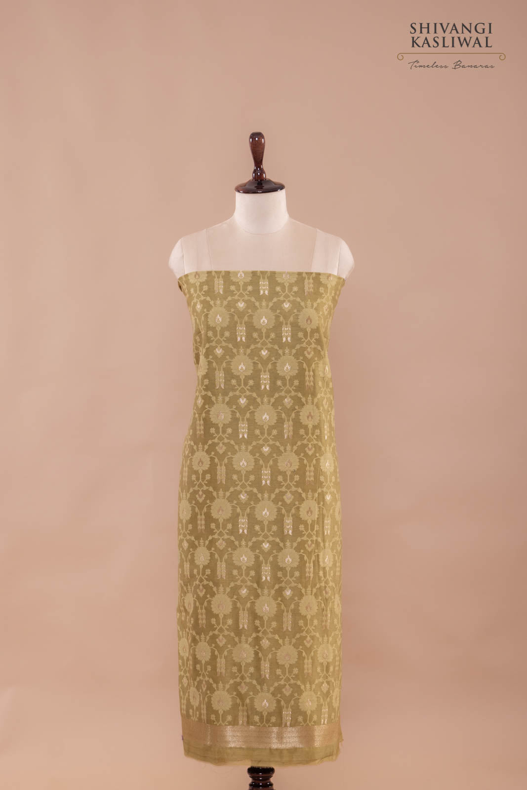 Green Handwoven Banarasi Chanderi Suit Piece