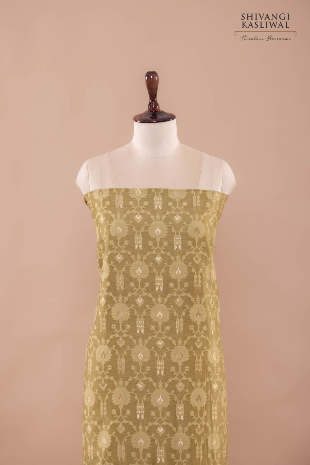 Green Handwoven Banarasi Chanderi Suit Piece
