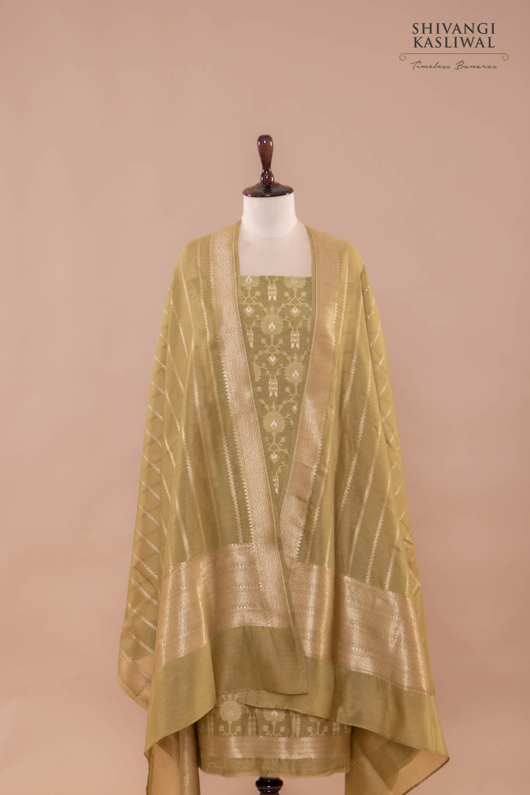 Green Handwoven Banarasi Chanderi Suit Piece