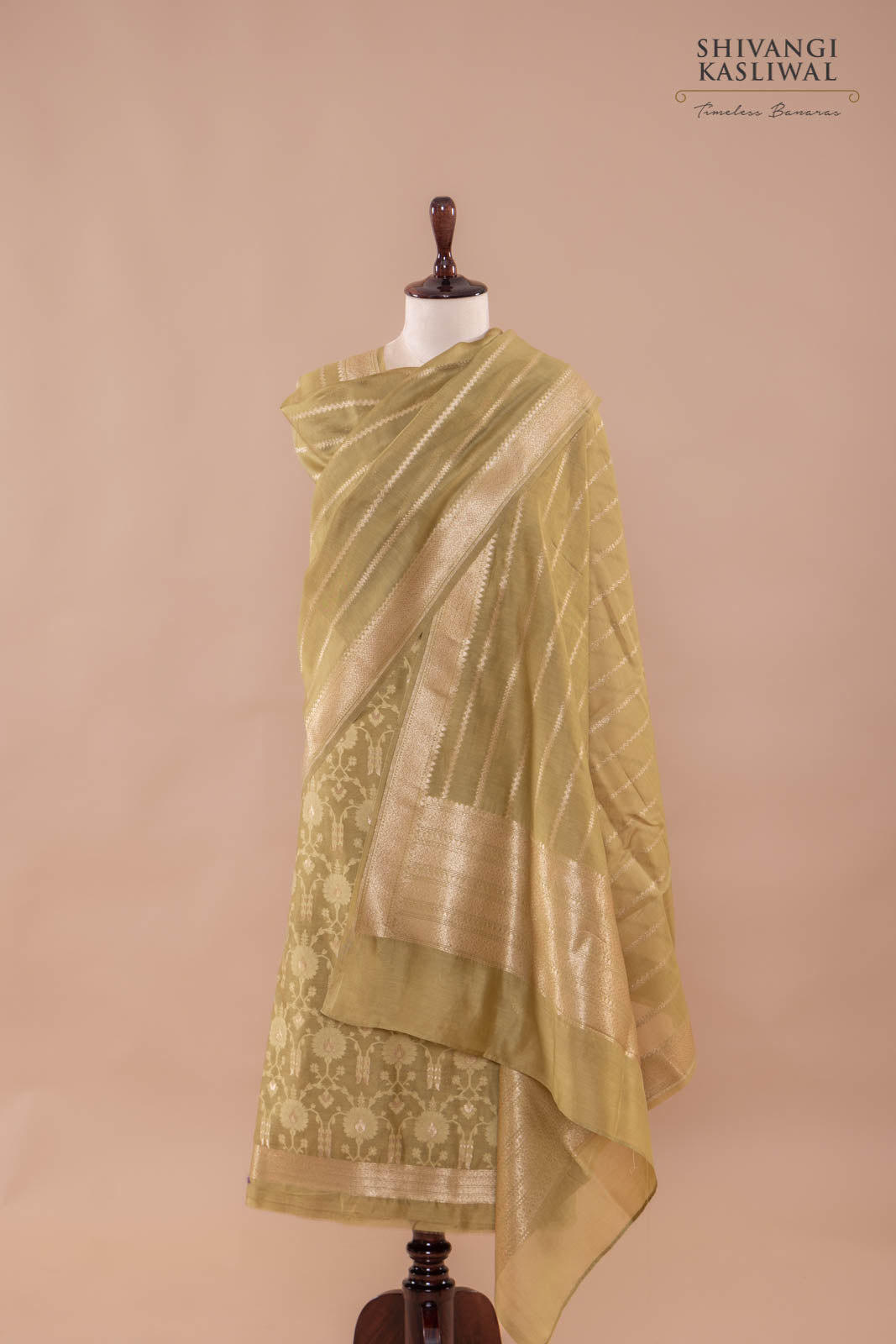 Green Handwoven Banarasi Chanderi Suit Piece