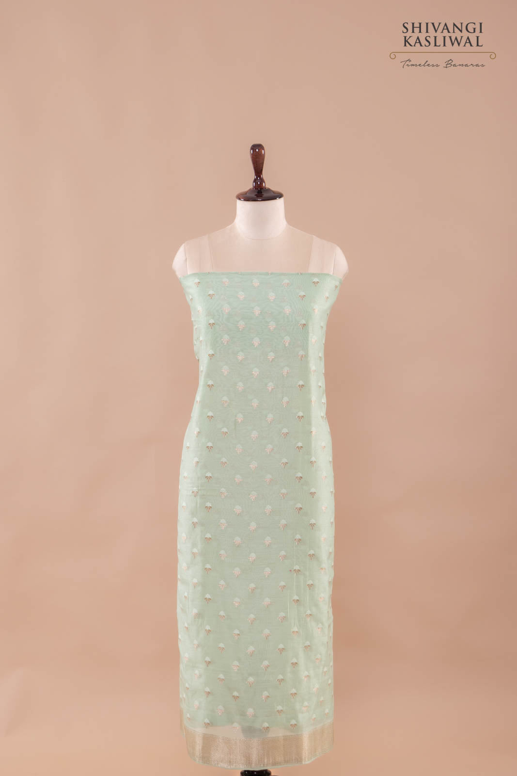 Pista Green Handwoven Banarasi Chanderi Suit Piece