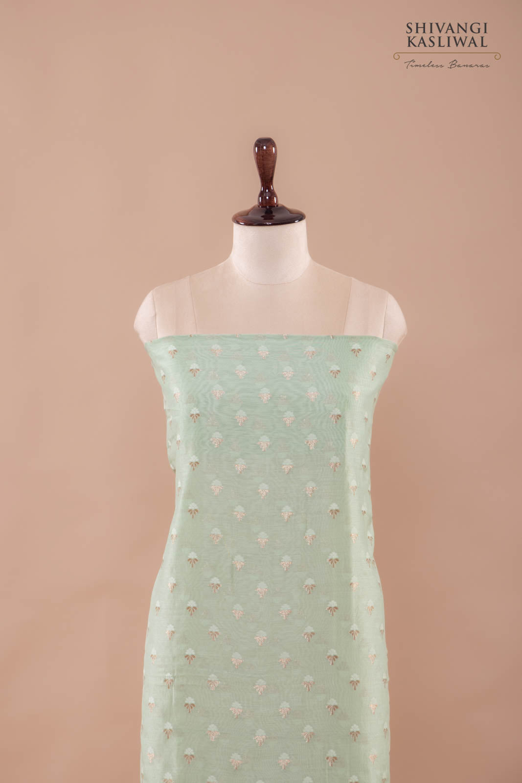 Pista Green Handwoven Banarasi Chanderi Suit Piece