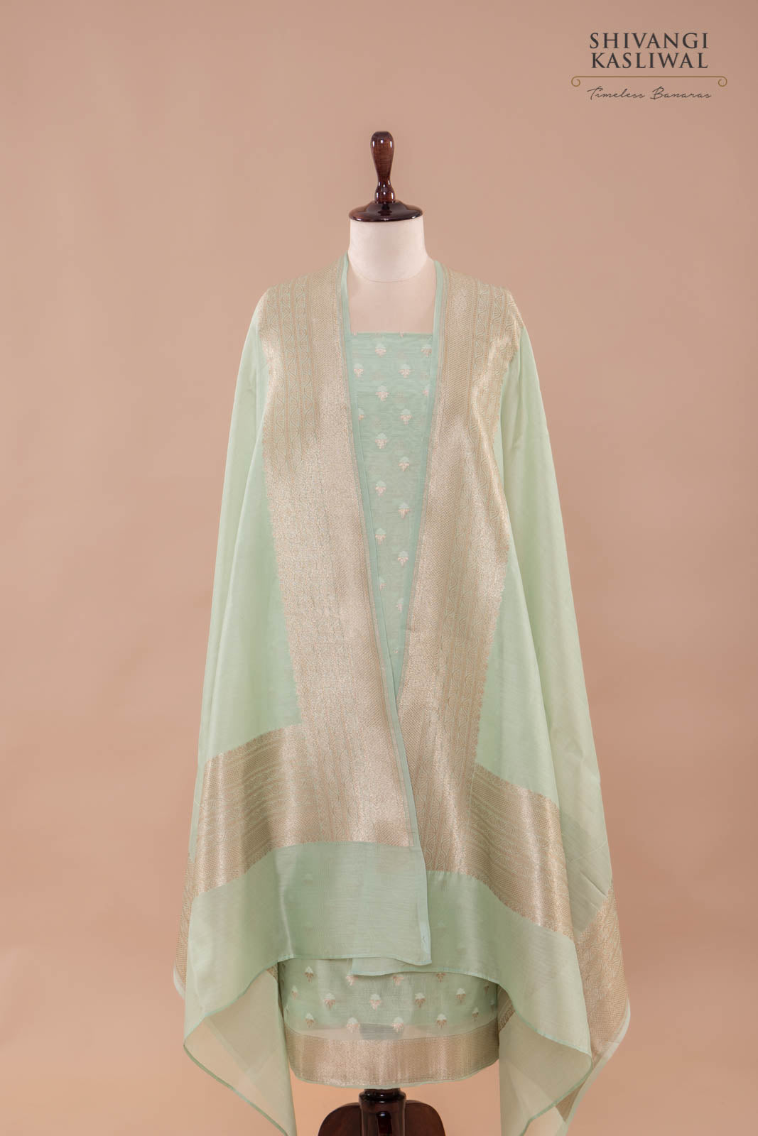 Pista Green Handwoven Banarasi Chanderi Suit Piece