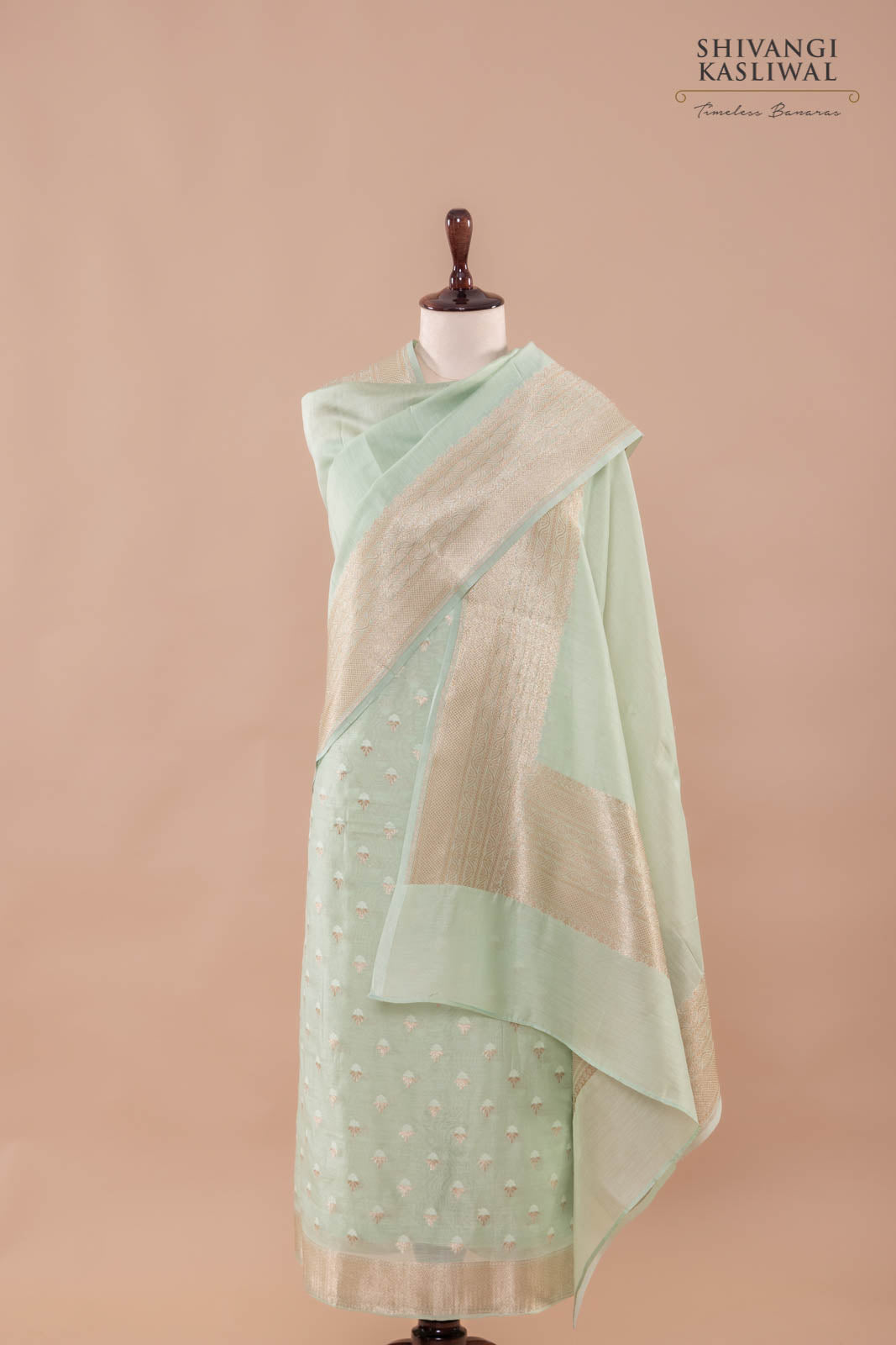 Pista Green Handwoven Banarasi Chanderi Suit Piece