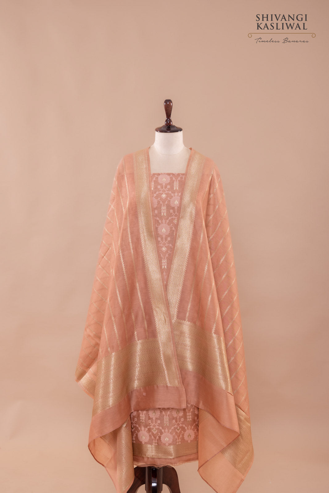 Light Brown Handwoven Banarasi Chanderi Suit Piece
