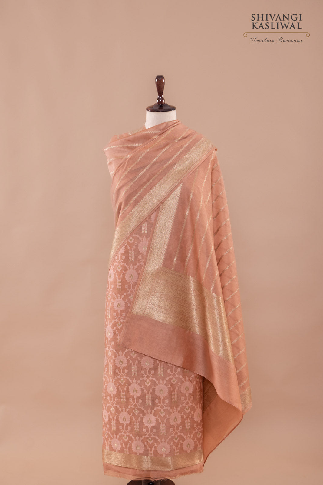 Light Brown Handwoven Banarasi Chanderi Suit Piece