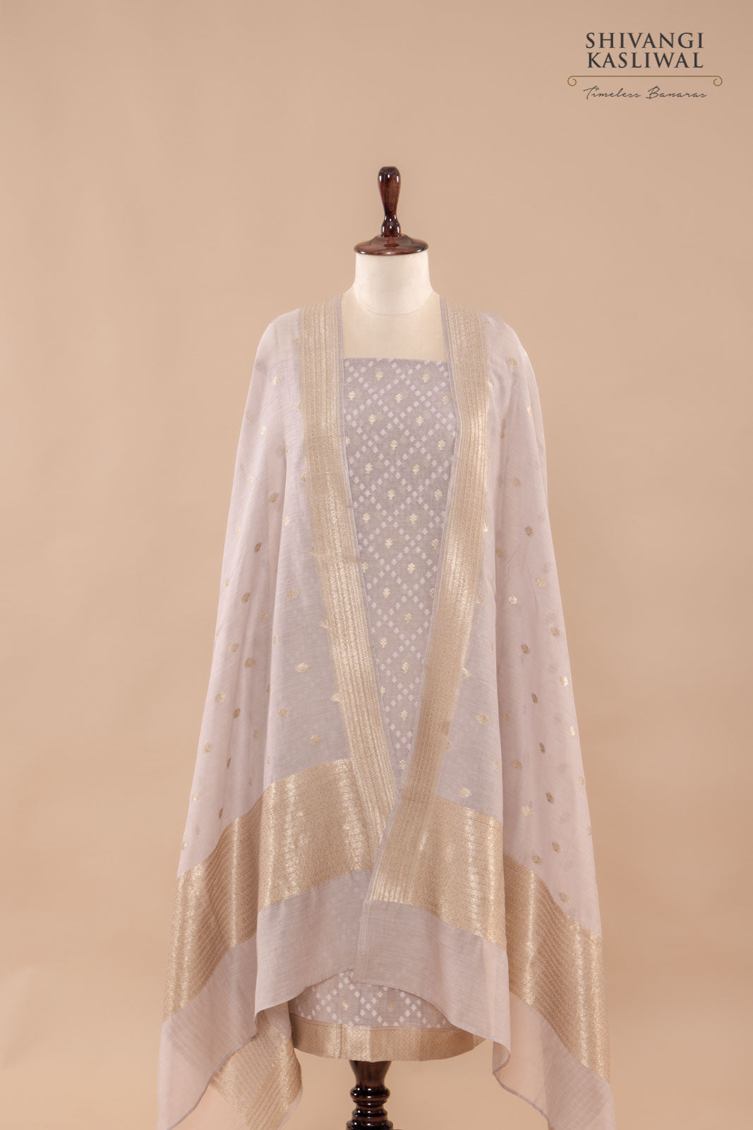 Grey Handwoven Banarasi Chanderi Suit Piece
