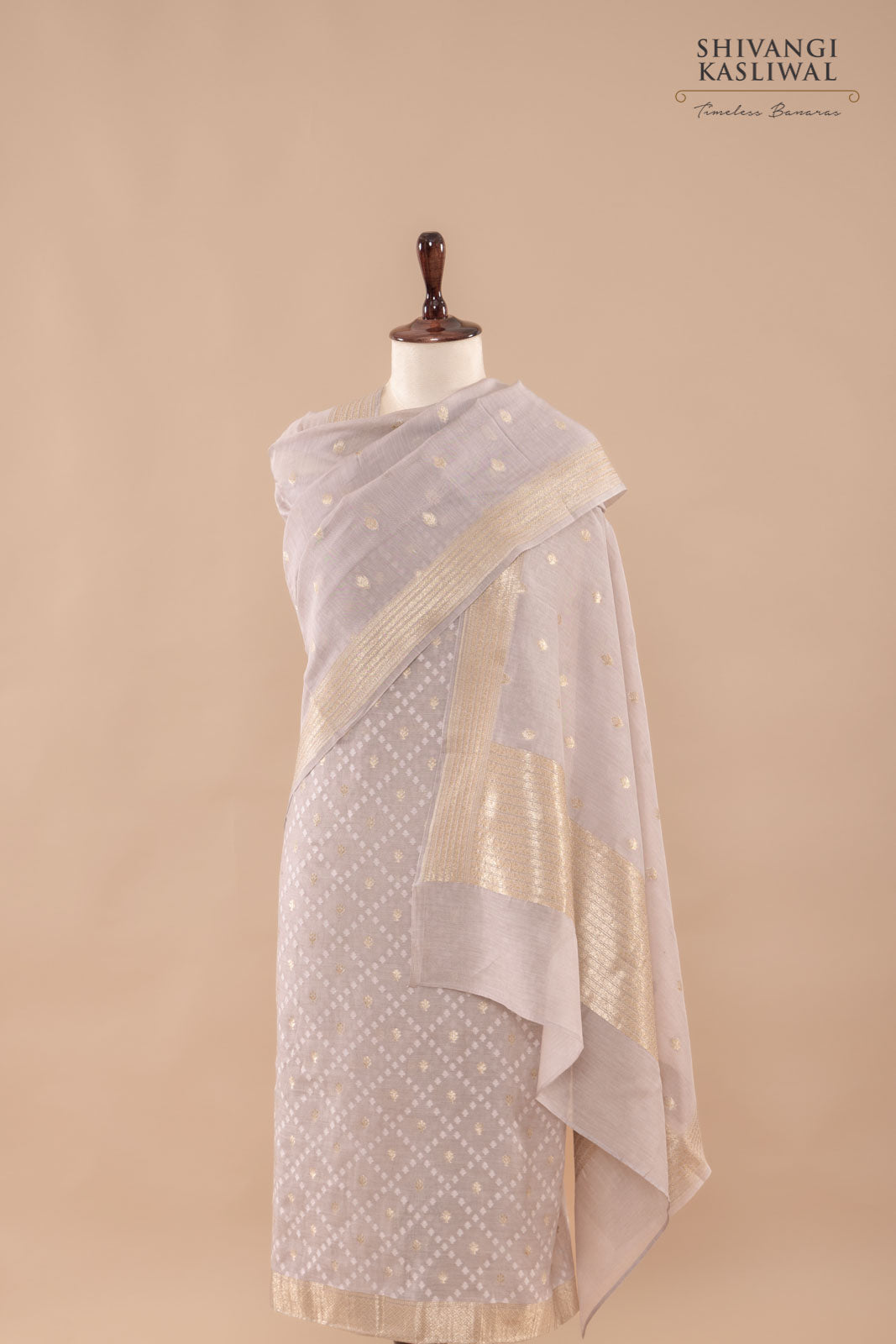 Grey Handwoven Banarasi Chanderi Suit Piece