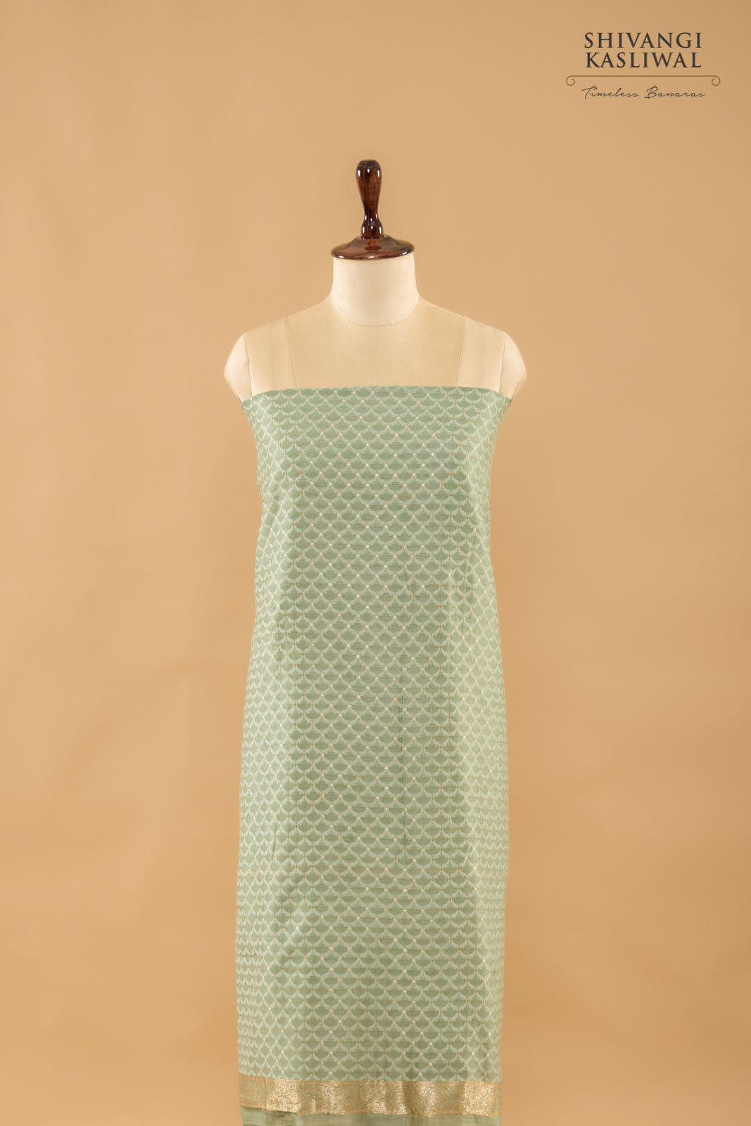 Sage Green Handwoven Banarasi Chanderi Suit Piece