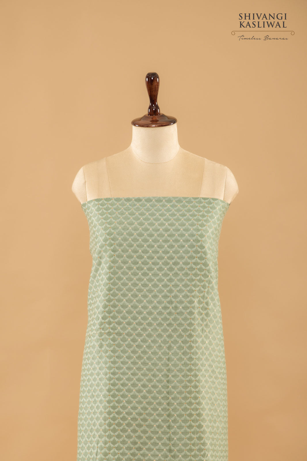 Sage Green Handwoven Banarasi Chanderi Suit Piece