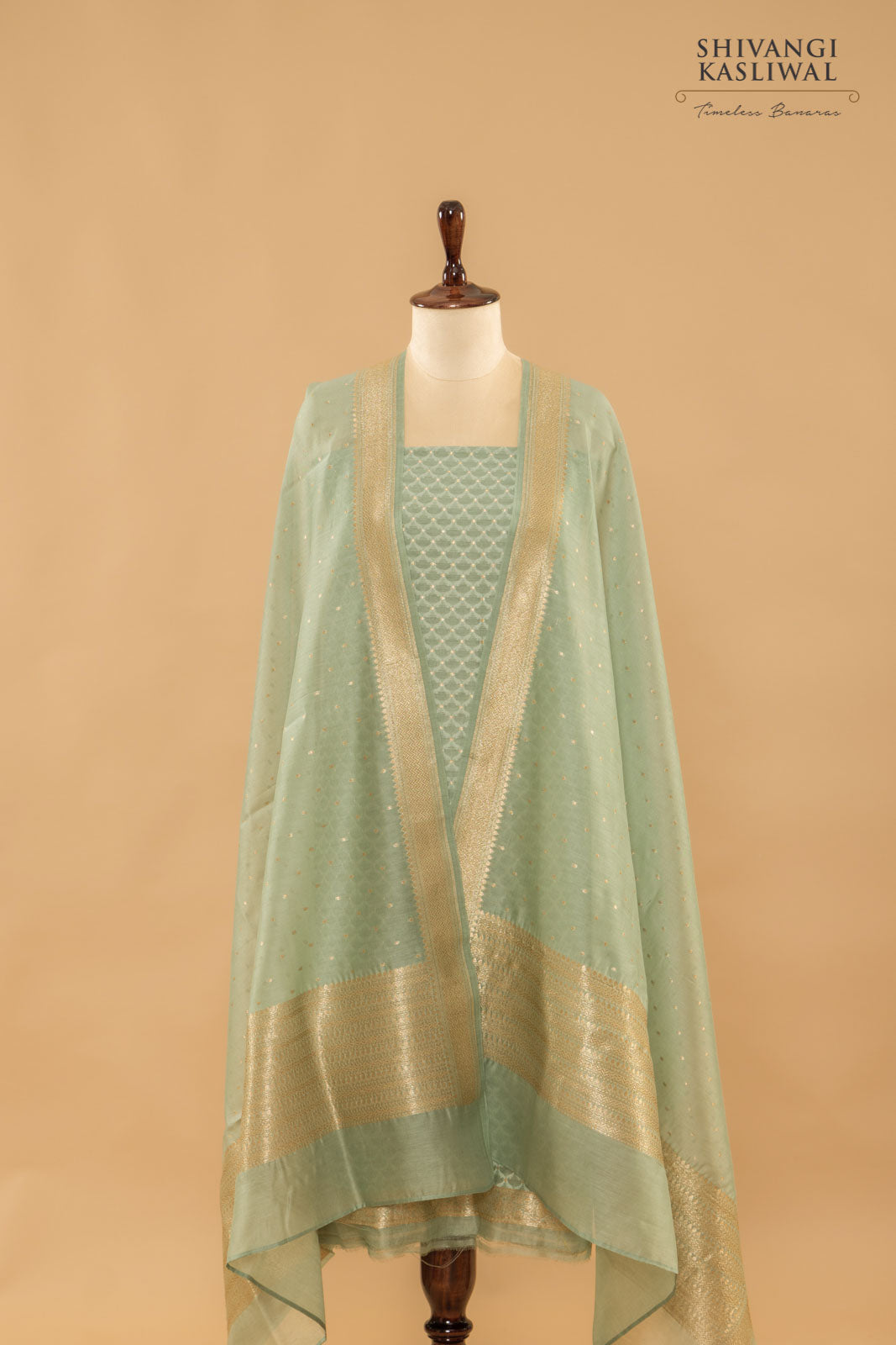 Sage Green Handwoven Banarasi Chanderi Suit Piece