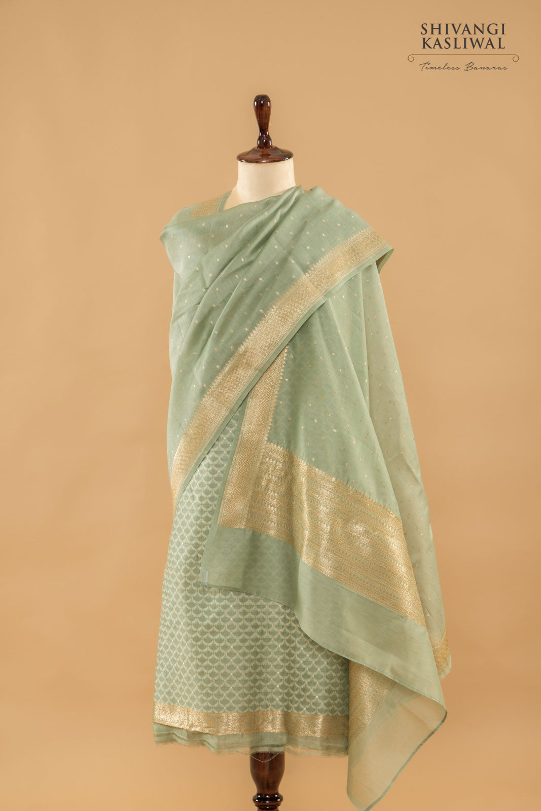 Sage Green Handwoven Banarasi Chanderi Suit Piece