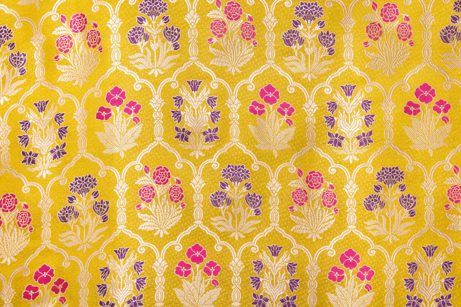 Lime Yellow Handwoven Banarasi Silk Fabric