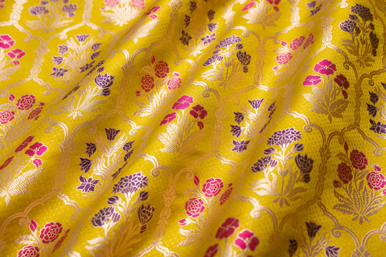 Lime Yellow Handwoven Banarasi Silk Fabric