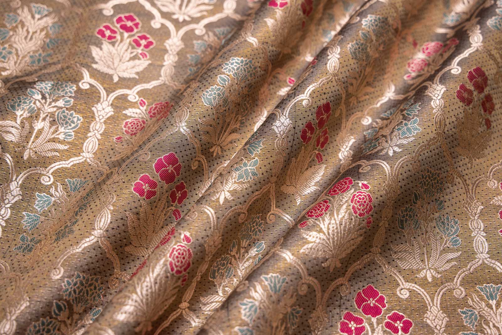 Grey Black Handwoven Banarasi Silk Fabric