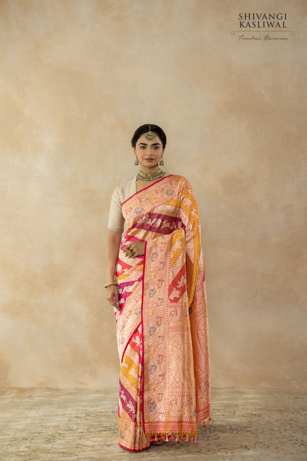 Multicolor Rangkat Handwoven Banarasi Kadhua Silk Saree