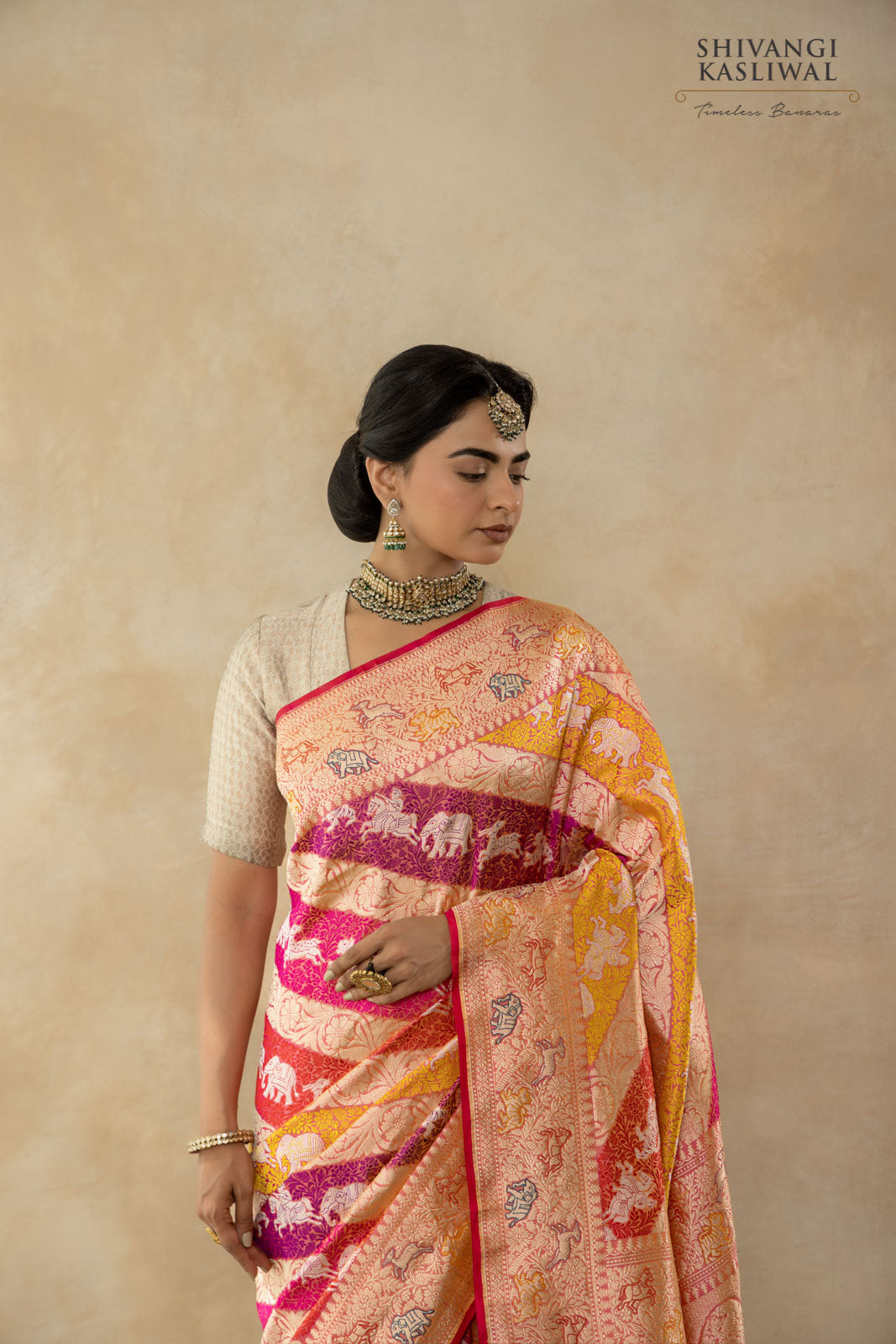 Multicolor Rangkat Handwoven Banarasi Kadhua Silk Saree
