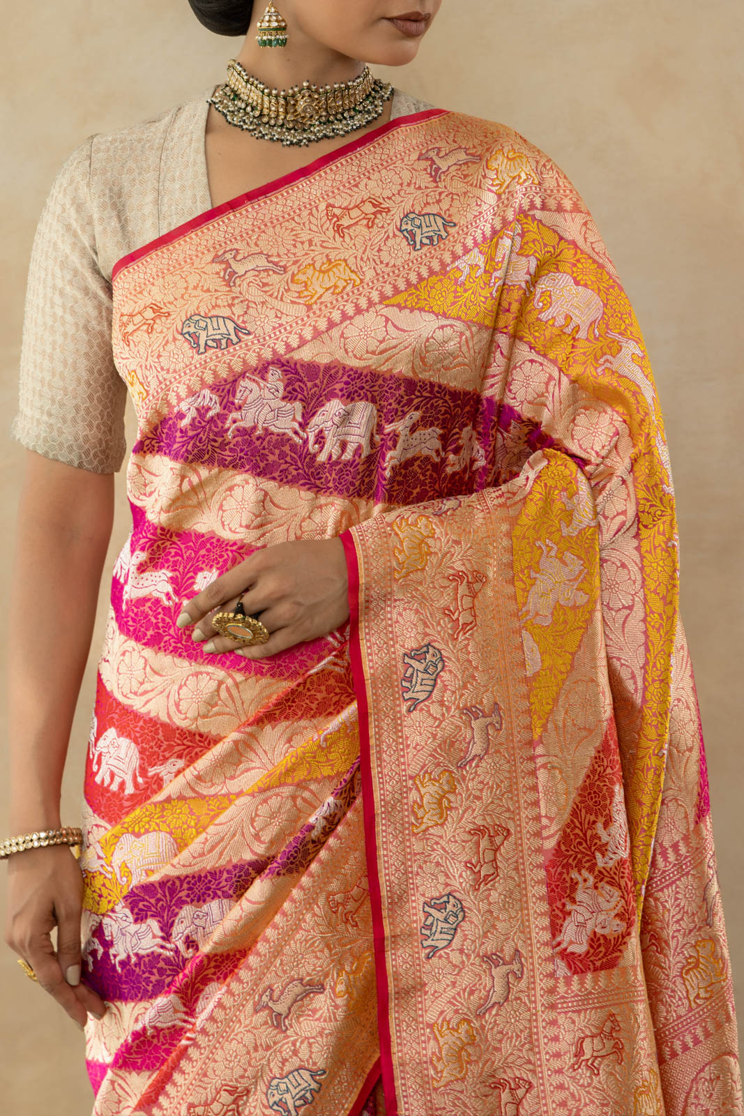 Multicolor Rangkat Handwoven Banarasi Kadhua Silk Saree