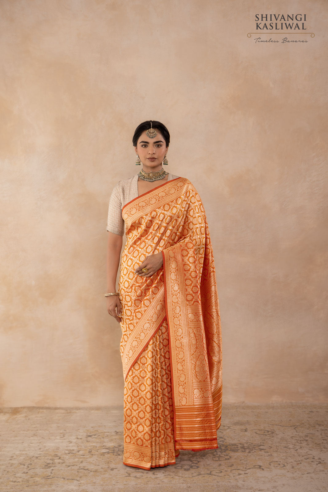 Orange Dual Tone Handwoven Banarasi Silk Saree