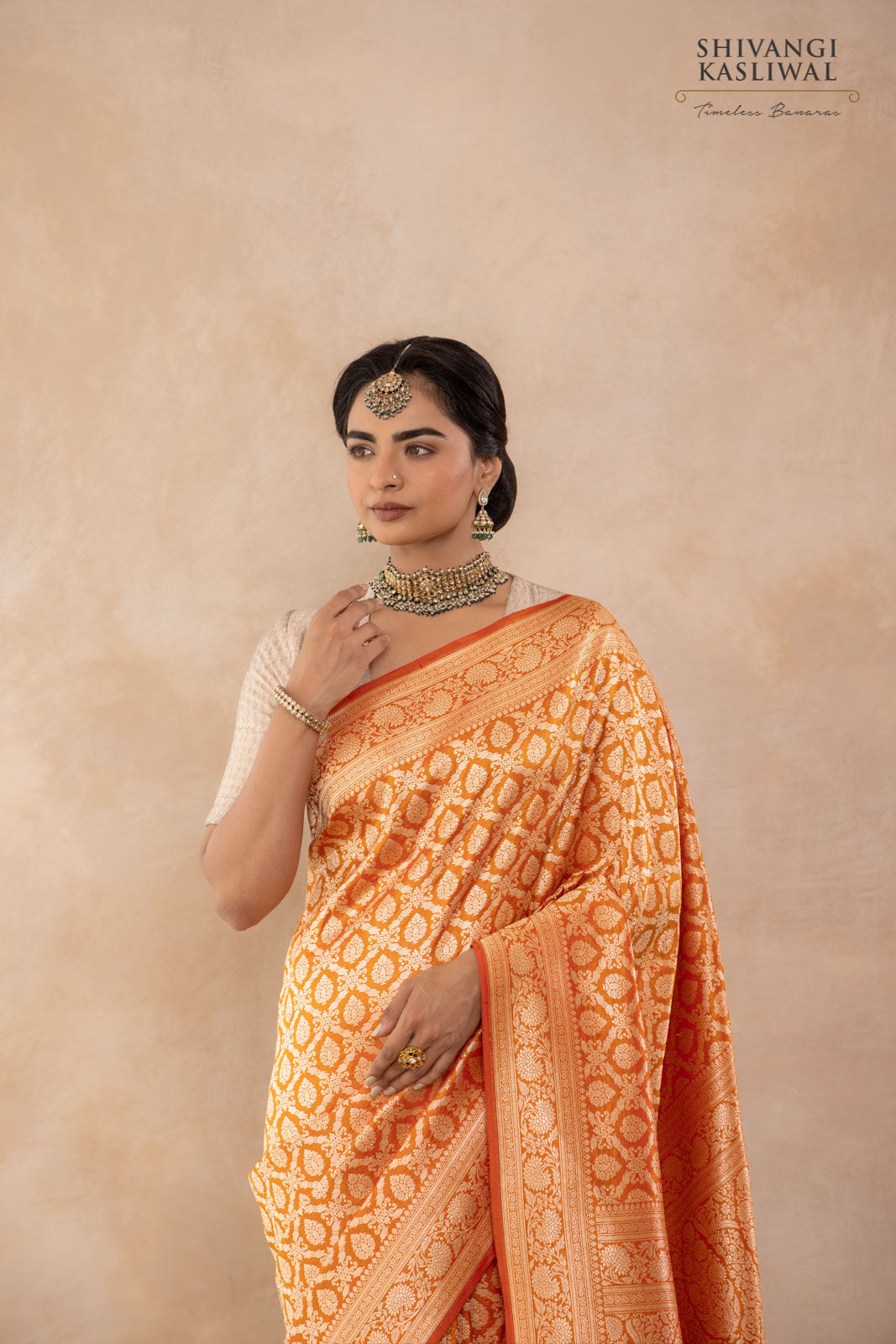 Orange Dual Tone Handwoven Banarasi Silk Saree