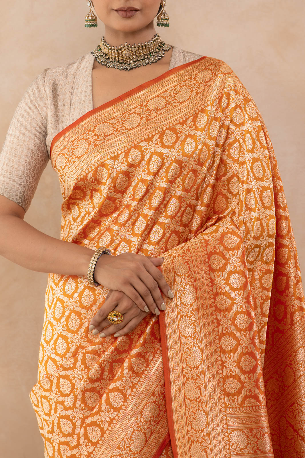Orange Dual Tone Handwoven Banarasi Silk Saree