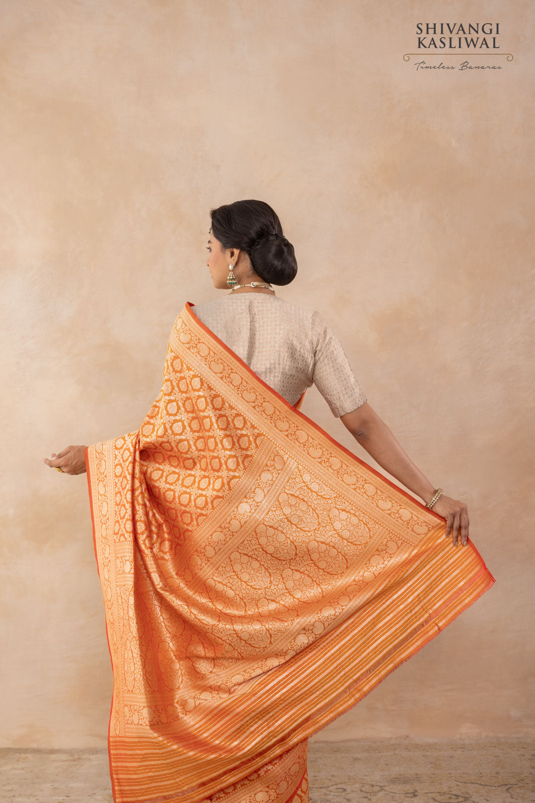 Orange Dual Tone Handwoven Banarasi Silk Saree