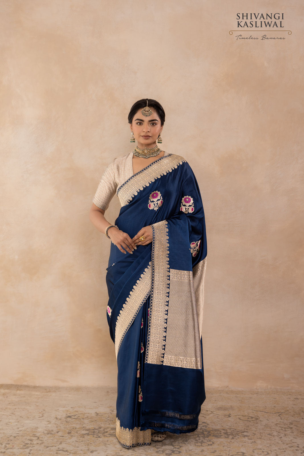 Blue Handwoven Banarasi Kadhua Satin Silk Saree