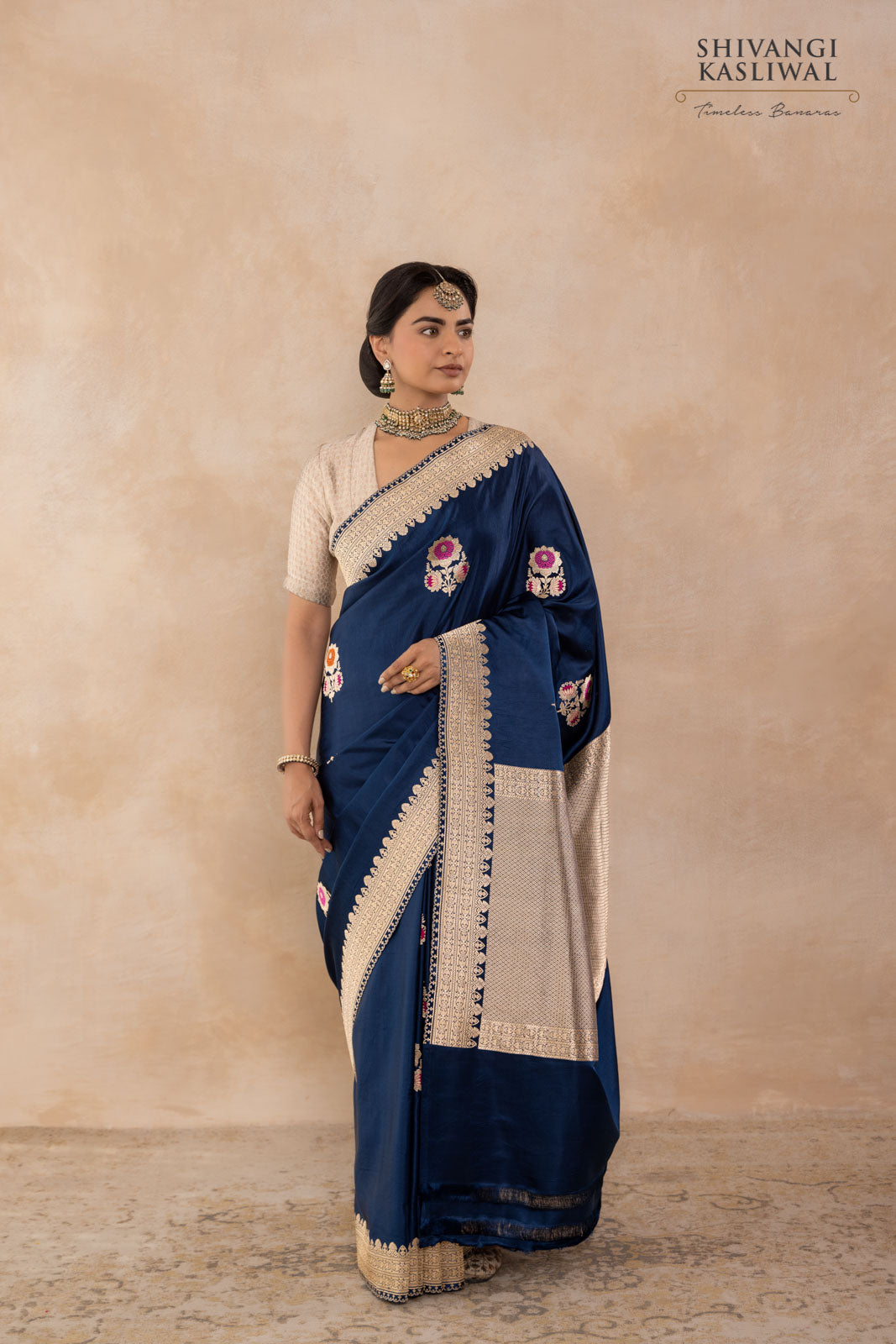 Blue Handwoven Banarasi Kadhua Satin Silk Saree
