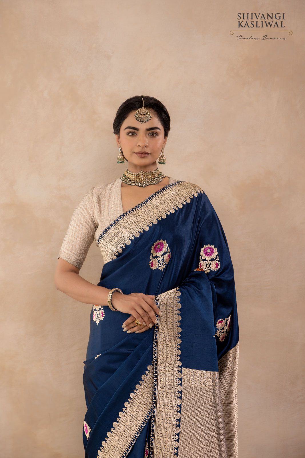 Blue Handwoven Banarasi Kadhua Satin Silk Saree