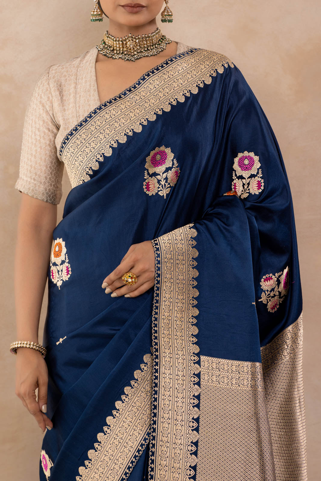 Blue Handwoven Banarasi Kadhua Satin Silk Saree