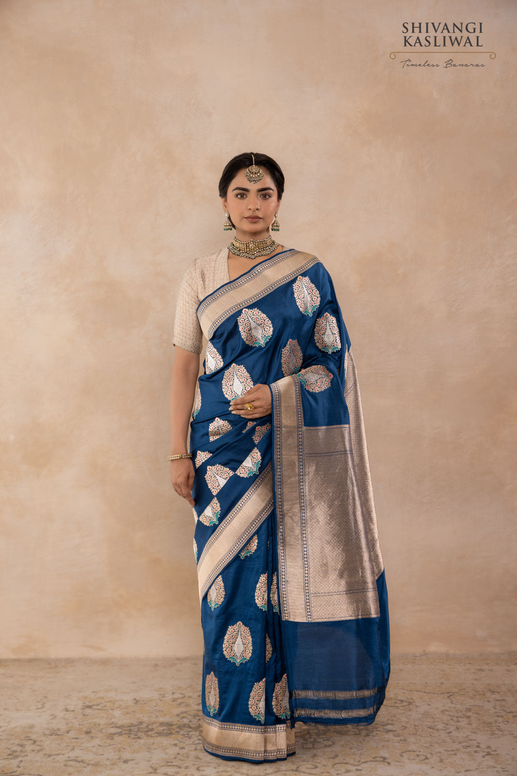 Peacock Blue Handwoven Banarasi Kadhua Silk Saree