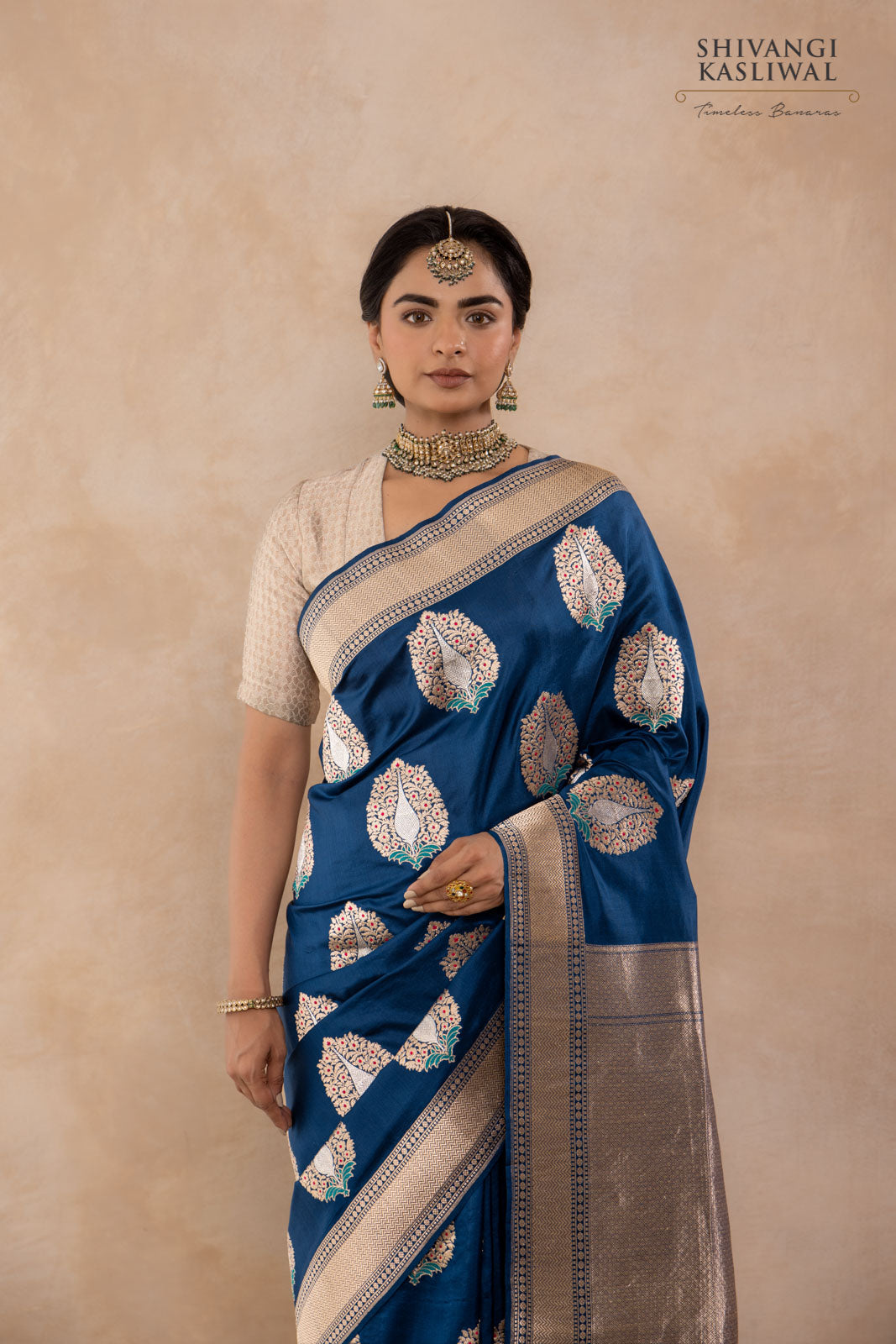 Peacock Blue Handwoven Banarasi Kadhua Silk Saree