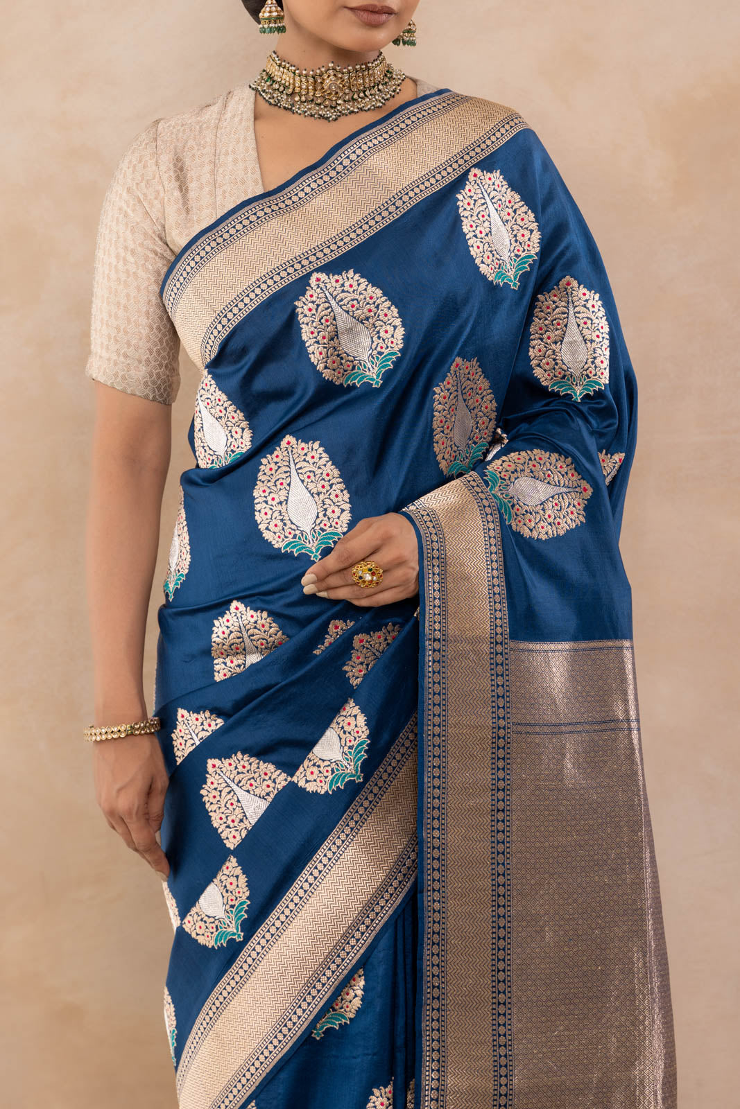 Peacock Blue Handwoven Banarasi Kadhua Silk Saree