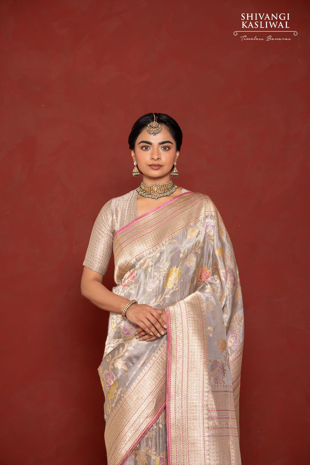 Grey Handwoven Banarasi Kadhua Silk Tissue Saree