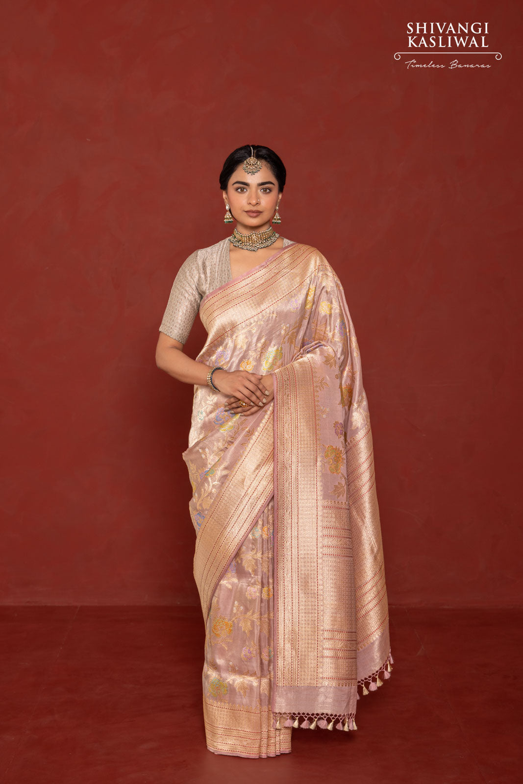 Baby Pink Handwoven Banarasi Kadhua Silk Tissue Saree